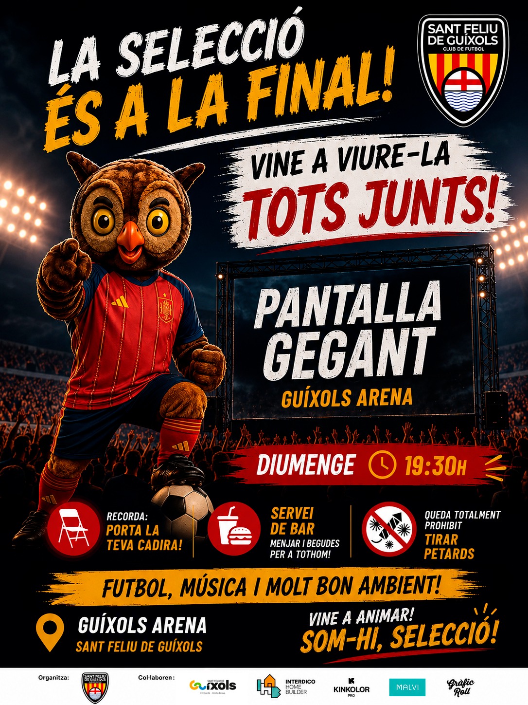 Pantalla gegant per veure el partit de la Final de la Copa del Món entre Espanya i Argentina.